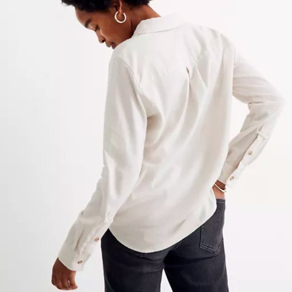 MADEWELL OATMEAL FLANNEL CLASSIC EX-BOYFRIEND POPOVER SHIRT TOP - Picture 3 of 4